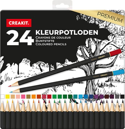 CREAKIT. Kleurpotloden in Blik – 24 Stuks – Potloden Tekenen – Potloden Kinderen en Volwassenen – Potloden Set – Hout – Meerkleurig