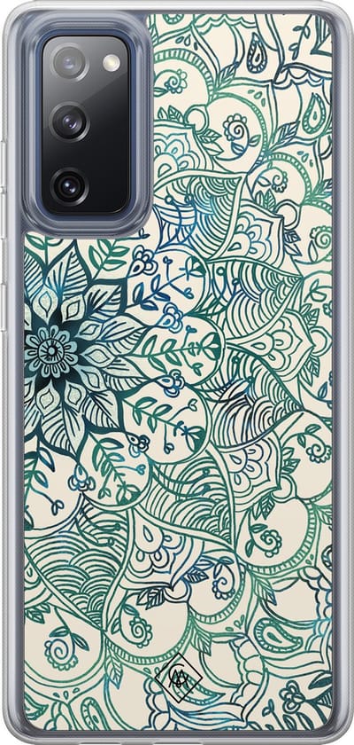 Casimoda® hoesje - Geschikt voor Samsung Galaxy S20 FE - Mandala Blauw - 2-in-1 case - Schokbestendig - Geometrisch patroon - Verhoogde randen - Blauw, Transparant