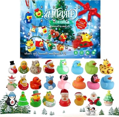 Kerst Rubber Eendjes - Badeendjes Verpakking - Feestelijke Decoratie - 24 Delige Set - 31 x 23 x 5 cm