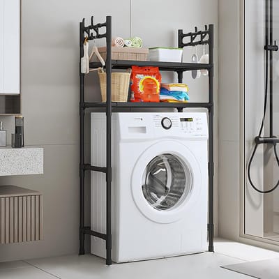 Multifunctional washing machine rack, space-saving storage rack for bathroom, dryer and washing machine, ideal for kitchen, balcony and laundry room