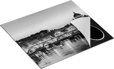 Chefcare Inductie Beschermer Engelenbrug in Rome bij Zonsondergang - Zwart Wit - 60x50 cm - Afdekplaat Inductie - Kookplaat Beschermer - Inductie Mat