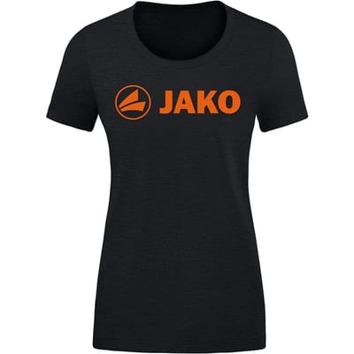 Jako Promo T-Shirt Dames - Zwart Gemeleerd / Fluo Oranje | Maat: 34