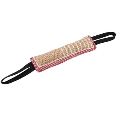 Bâton d'entraînement à la morsure et à la traction pour chien, en coton lin durable, avec deux poignées beige