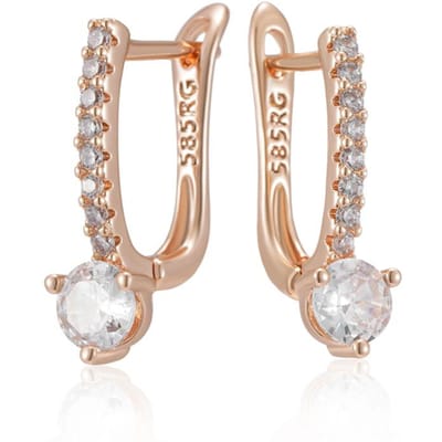 Boucles d'oreilles pendantes couleur or rose pour mariée, pour femme, tendance, brillantes, avec zircon naturel, accessoires, bijoux fins quotidiens de haute qualité beige