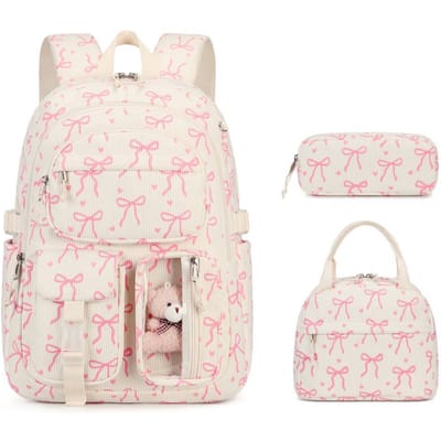 3 stuks/set Corduroy Schoolrugzak met Lunchtas Etui Schattige Meisjes Schooltas Aardbei Boekentas Rugzak voor Tieners Vrouwen