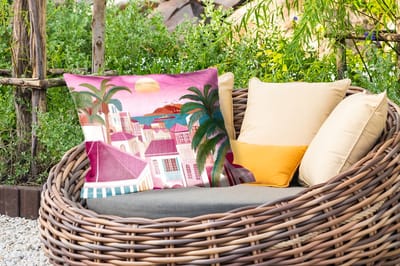 Buitenkussens - Stad - Roze - Palmbomen - 60x40 cm - Weerbestendig