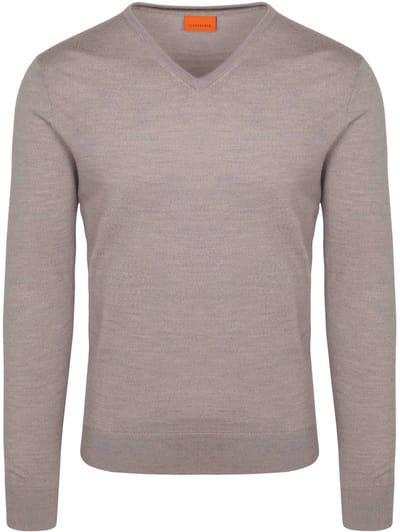 Suitable Merino Pullover V-Hals Greige - Maat XL - Heren