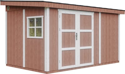 Timbela M939-REDWOOD RED - LP SmartSide Tuinhuis op houtbasis - 8,68 m² - 248x412xH231 cm - met vloer en verf