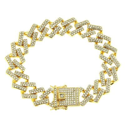 ICYBOY 18K Massieve Miami Heren Vierkantig Armband verguld [GOLD-PLATED] [ICED OUT] [21 cm] - Diamond Miami Cuban Chain Bracelet Link Chain