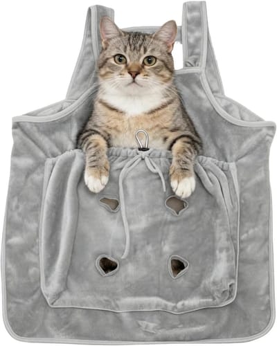 Huisdier draagschort - Katten draagzak - Dieren verzorgen - Zachte flanellen stof - 71 x 65 cm - Grijs