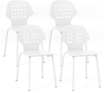 COSTWAY Set van 4 Metalen Eetkamerstoelen Moderne Keukenstoel met Metalen Poten Gastenstoel Zonder Armleuningen voor Eetkamer Woonkamer Wit