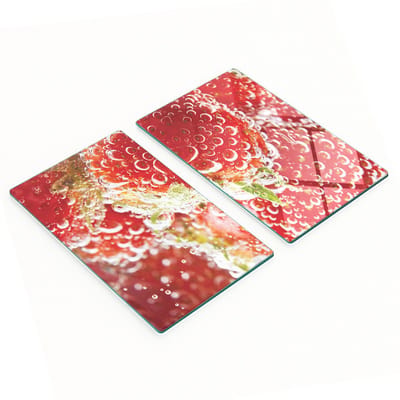 Stijlvolle en duurzame glazen borden met aardbeienbubbelprint, 2x30x52 cm