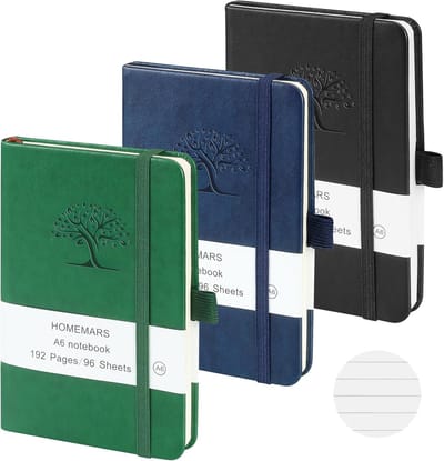 Notitieboek set van 3 - klein formaat - zwart, groen, blauw - gelinieerd