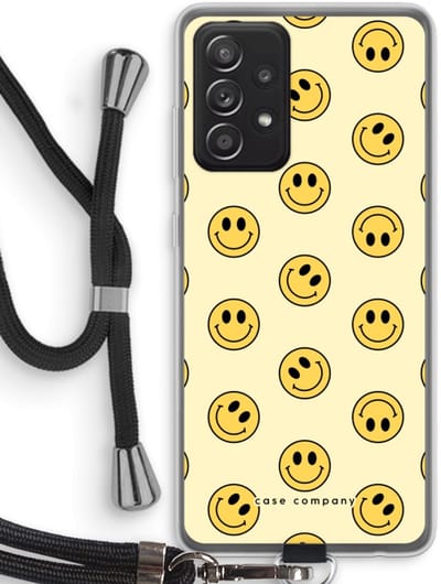 Hoesje met koord geschikt voor Samsung Galaxy A52s 5G hoesje met Koord - Smiley N°2 - Telefoonhoesje met Zwart Koord - Bescherming aan alle Kanten en Over de Schermrand