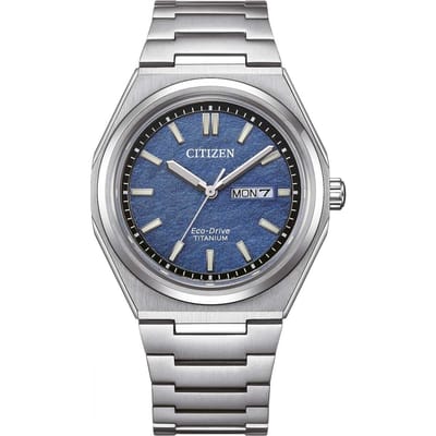 CITIZEN Geïntegreerde Super Titanium™ Serie 100m Waterdicht Solar Kwarts Super Titanium Band Herenhorloge Blauwe Wijzerplaat AW0130-85L blauw
