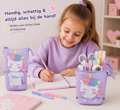 Schattige Unicorn Etui met Uitklapbaar Design – Multifunctionele Pennenzak voor School & Make-up - Canvas Unicorn Etui – Uitschuifbare Pennenzak / Pennenhouder