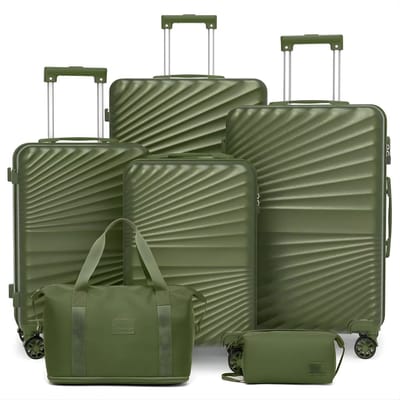 Reiskofferset – Voor reizen en vakantie – 6-delig, lichtgewicht, duurzame koffer met TSA-slot en spinnerwielen – Donkergroen