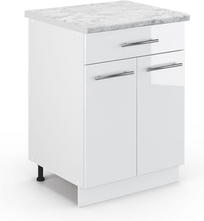 Vicco Fame-Line Keukenonderkast – 60 cm met lade, WB Marmer Wit Hoogglans