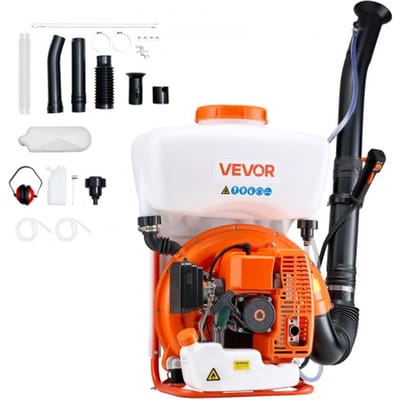 VEVOR Rugsproeier, 63 cc, 3 pk motor, gasaangedreven sproeier met 16 liter tank, poeder- en vloeistofnevelsysteem, voor tuinieren en landbouw, groentekassen