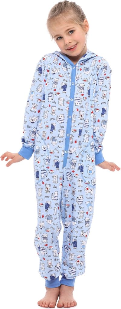 Merry Style Kinder Pyjama - ronde hals - lange mouwen - lange broek met zakken - Katoen - MS-MS10-223-PJ - Blau Hunde Katze - 122-128