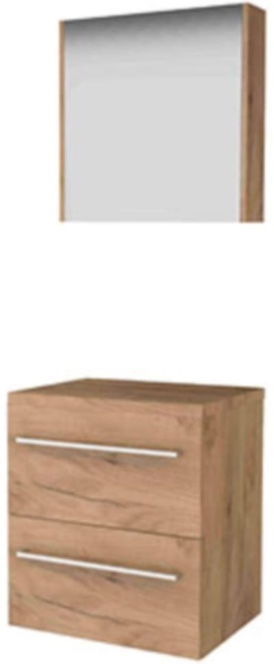 Basic-Line Comfort 46 Badkamermeubelset - 60 x 46 cm - Met Grepen - 2 Lades - Wastafelblad - Spiegelkast - Whisky Oak