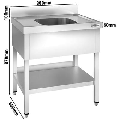 GGM Gastro Spültisch PREMIUM - 800x600mm - mit Grundboden & 1 Becken Zilver