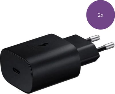 Viewr - 2x 25W USB-C Adapter - Snellader - Zwart - Geschikt voor Samsung Telefoon en Tablet - 2 Stuks
