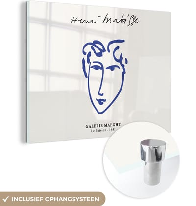 MuchoWow® Glasschilderij 160x120 cm - Schilderij acrylglas - Henri Matisse - Oude meesters - Portret - Blauw - Foto op glas - Schilderijen