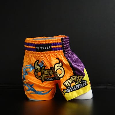 Stiel Muay Thai Short- Broekje - Oranje / Paars / Goud (Beschikbaar in verschillende maten)