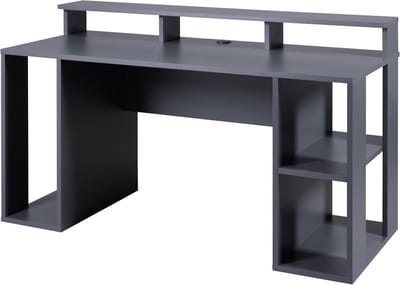 Gamingbureau Match Point | 160 x 91 x 76,5 cm | Kleur: Antraciet | Met opbergruimte - Interlink - Gaming bureaus - Antraciet - Spaanplaat - Gaming bureaus -