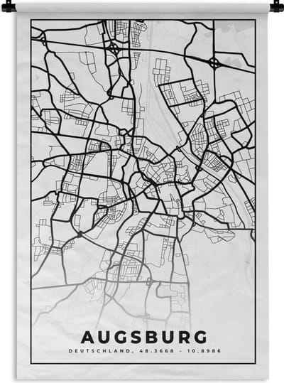 Wandkleed - Wanddoek - Kaart - Augsburg - Plattegrond - Stadskaart - 120x180 cm - Wandtapijt