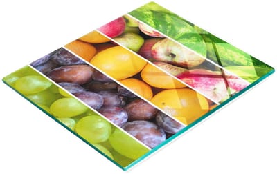 Multifunctionele decoratieve snijplank voor de keuken, gemaakt van gehard glas met fruitmotief, 60x52 cm
