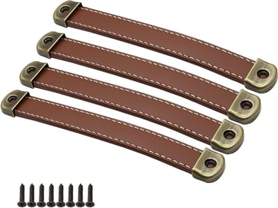 Handgemaakte Leren Handgrepen voor Keukenkasten, Meubels en Koffers - PU Leren Knoppen (Gatafstand: 160mm) in Khaki Kleur