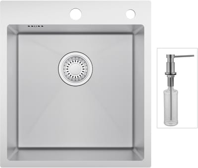 CECIPA max Spoelbak voor keuken 44*49CM - Spoelbak Keuken Met Zeepdispenser - Enkele spoelbak Met waterafvoersysteem - Voor 45 cm Kast -RVS