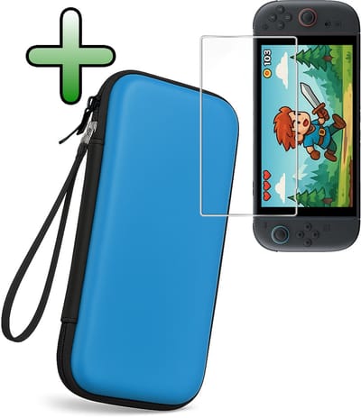 Hoesje Geschikt voor Nintendo Switch 2 Case Hoes Hard Cover Koord Met Screenprotector - Bescherm Case Geschikt voor Nintendo Switch 2 Hoes - Blauw