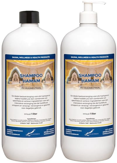 Shampoo Hamam 1 liter met witte pomp - set van 2 stuks - voordeelverpakking - haarverzorging