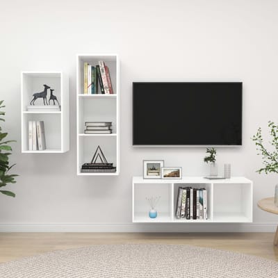 vidaXL - 3-delige - Tv-meubelset - bewerkt - hout - wit