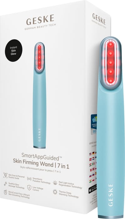 GESKE Skin Firming Wand | 7 in 1 | Anti-aging | MicroCurrent Facelift | Huidverzorgingstool | Rimpels verwijderen | Gezichtsversteviger | Rode ledtechnologie | Draaibare kop