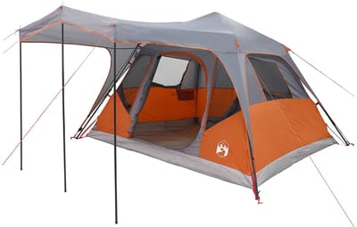 vidaXL - Familietent - Grijs - en - Oranje - 6-persoons - Polyester - en - Staal