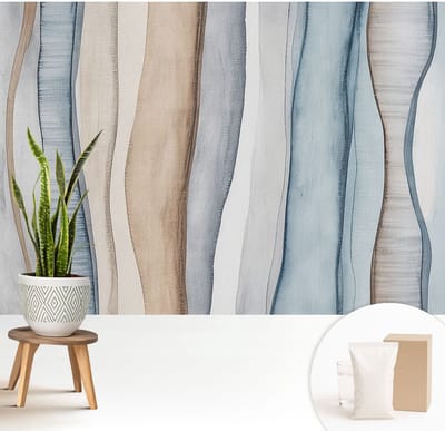 Wallfluent Behang - Abstracte strepen Vliesbehang - 208x146 cm - Blauw Behang - Voor liefhebbers van subtiele en elegante interieurdecoraties - Behang Voor de slaapkamer, woonkamer en kantoor - Behangrol Abstractie