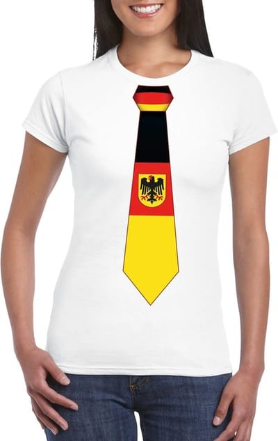 Duits thema shirt - Wit t-shirt - met Duitsland vlag stropdas - dames - supporters - kleding - landen S