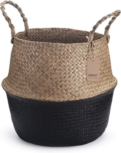 Grote Natuurlijke Zeegras Buikmand - Opvouwbare Opbergmand met Handvatten voor Dekens, Speelgoed en Planten (45x36 cm)