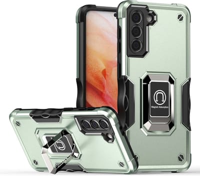 Smartphonica Rugged Armour case voor Samsung Galaxy S22 Plus met verstelbare ringhouder - Groen geschikt voor Samsung Galaxy S22 Plus