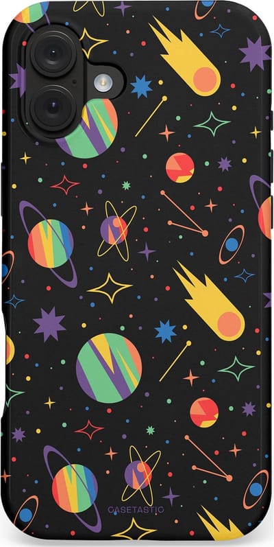 Casetastic hoesje geschikt voor Apple iPhone 16 Plus - MagSafe - Dubbellaagse bescherming - Planeten en meteoren - Fashion Case - Zwart