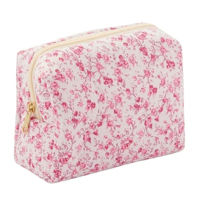 Roze bloemen print toilet tas dames make up tas toilettas met ritssluiting compacte opberg tas voor cosmetica en reis accessoires