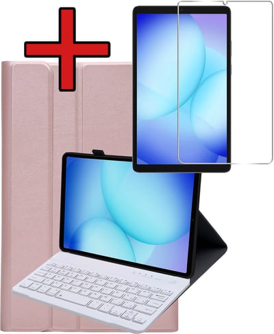 Hoes - Geschikt voor Samsung Galaxy Tab A9 - Met Screenprotector - Toetsenbord Case - Keyboard Book Cover - Hoesje - Rosé goud