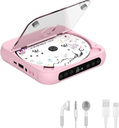 KZQ Draagbare cd-speler met Bluetooth 5.3 – roze, 2000 mAh, ondersteunt CD/USB/SD/AUX, voor thuis en reis