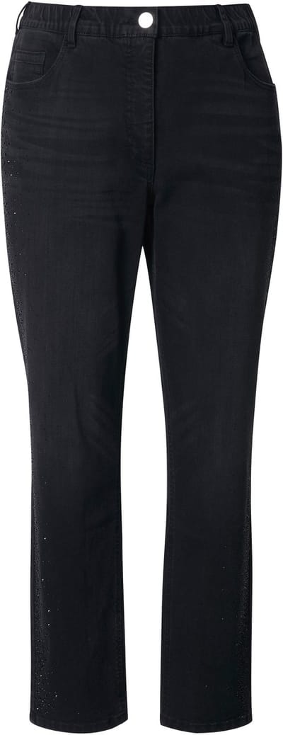 Ulla Popken - Dames - Jeans Mia siersteentjes comfortabele tailleband - Zwart - Maat 42
