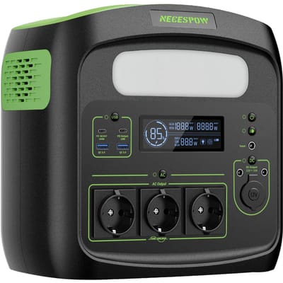 NECESPOW N7576 Draagbaar Energie Station – 483,84 Wh LiFePO4 Batterij – 700 W Nominaal Vermogen – CPAP Compatibel - 10 Uitgangen zwart
