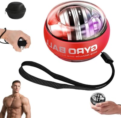 Polsbaltrainer Gyro Ball - Handversterker Onderarmtrainer - Kracht Training - Zink Rotor LED - 300 Gram - Rood